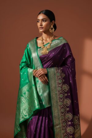 Royal Red Green Contrast Saree
